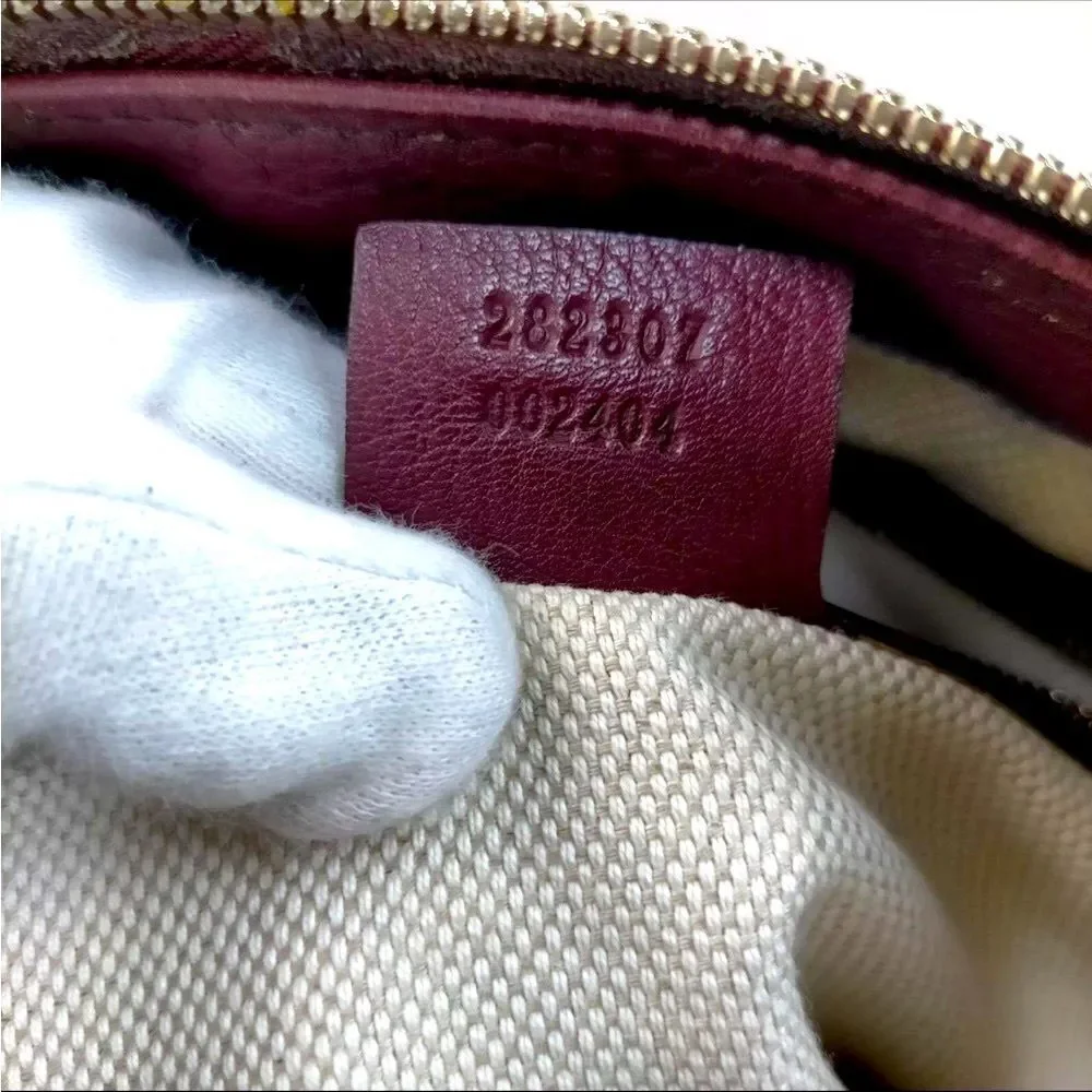 Auth Gucci Bordeaux Purple Leather SoHo Small GG Monogram Zip Working Tote